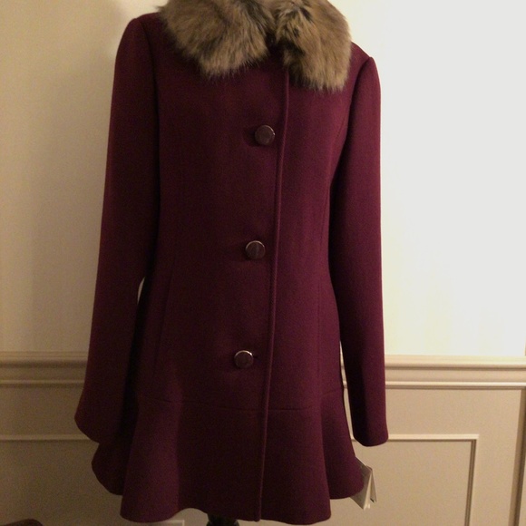 kate spade Jackets & Blazers - Kate Spade  New York Faux Fur Collar  Size M-Wine